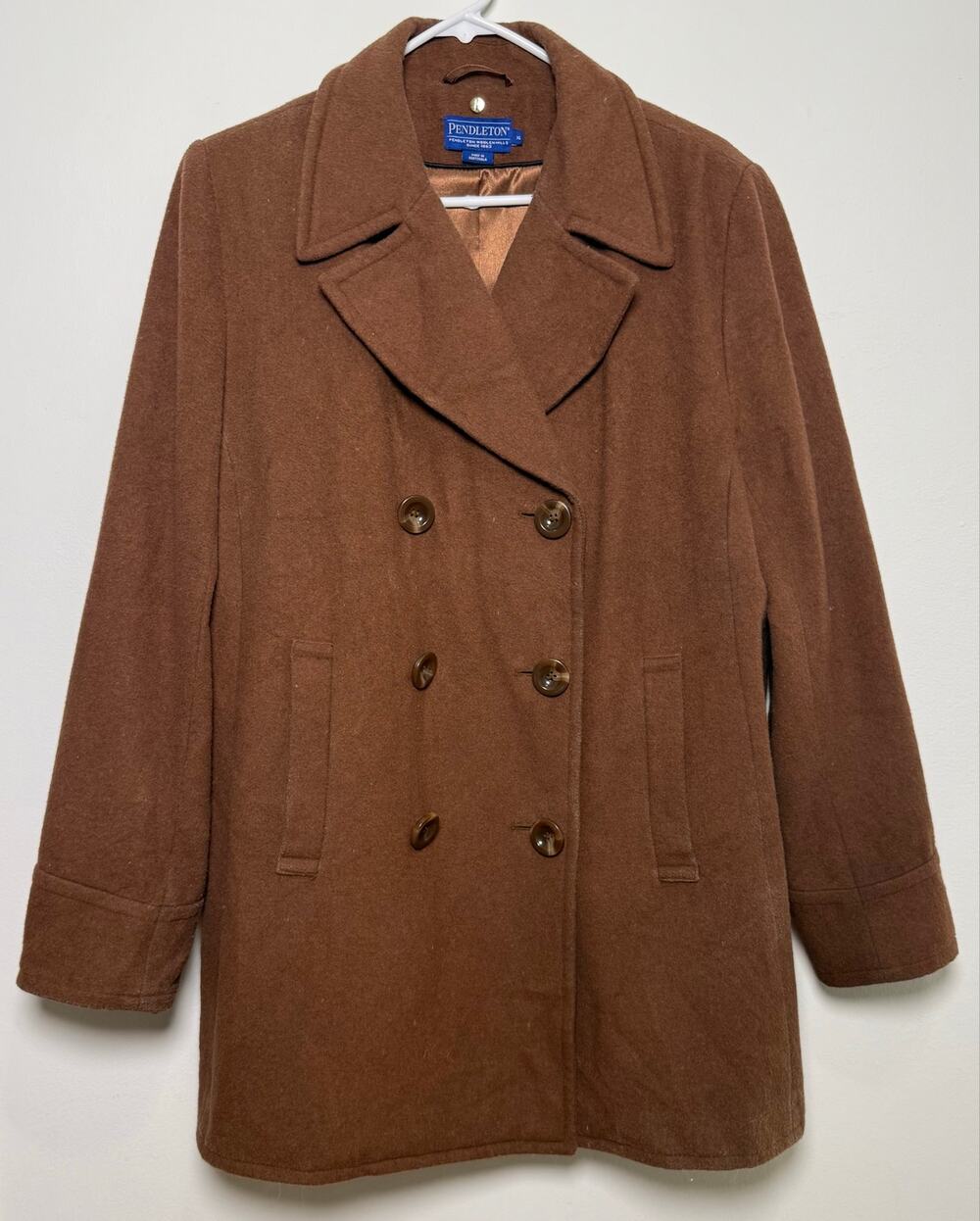 Pendleton Brown Wool Satin Lined Blazer Pea Coat Womens XL